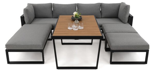 MebleMWM Zestaw mebli ogrodowych ROMA + Stół Sycylia | Aluminium czarny | Szare poduszki