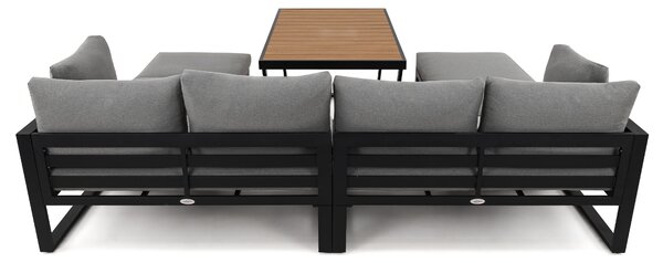 MebleMWM Zestaw mebli ogrodowych ROMA + Stół Sycylia | Aluminium czarny | Szare poduszki