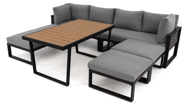 MebleMWM Zestaw mebli ogrodowych ROMA + Stół Sycylia | Aluminium czarny | Szare poduszki
