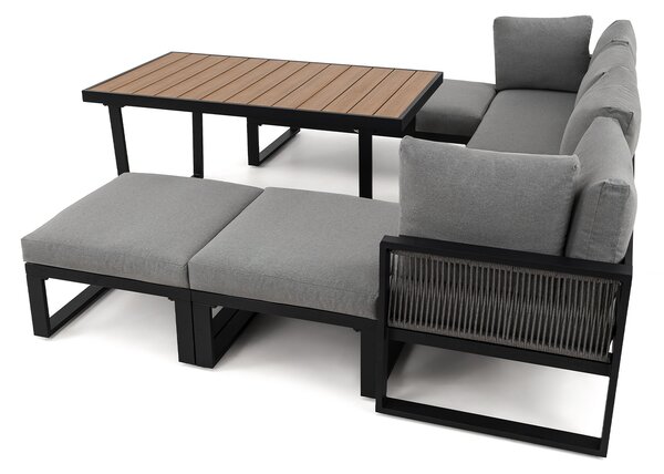 MebleMWM Zestaw mebli ogrodowych ROMA + Stół Sycylia | Aluminium czarny | Szare poduszki