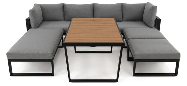 MebleMWM Zestaw mebli ogrodowych ROMA + Stół Sycylia | Aluminium czarny | Szare poduszki