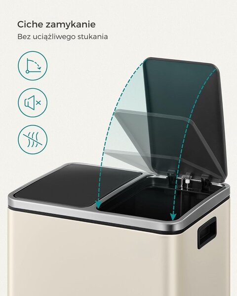 Kosz do segregacji odpadów SORT 30l (2×15l), beżowy/srebrny/czarny SongmicsHome