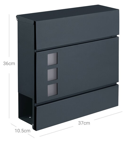 Skrzynka pocztowa z tubą na gazety MAIL, 37x10,5x33,5cm, antracytowa SongmicsHome