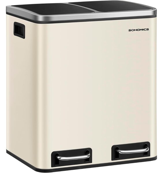 Kosz do segregacji odpadów SORT 30l (2×15l), beżowy/srebrny/czarny SongmicsHome