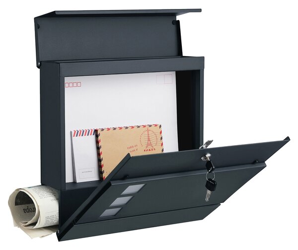 Skrzynka pocztowa z tubą na gazety MAIL, 37x10,5x33,5cm, antracytowa SongmicsHome