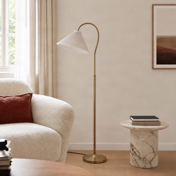 Lampa Podłogowa Lucande, Lisbeth, biały, salon, tkanina | tekstylia, dworkowy | rustykalny