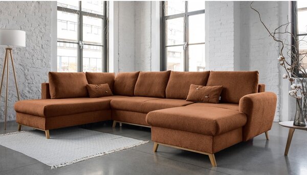 Ceglasta rozkładana sofa w kształcie litery "U" Miuform Scandic Lagom, lewostronna