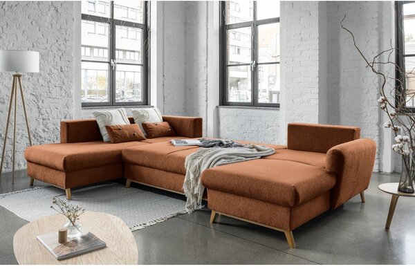 Ceglasta rozkładana sofa w kształcie litery "U" Miuform Scandic Lagom, lewostronna