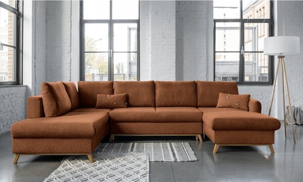 Ceglasta rozkładana sofa w kształcie litery "U" Miuform Scandic Lagom, lewostronna