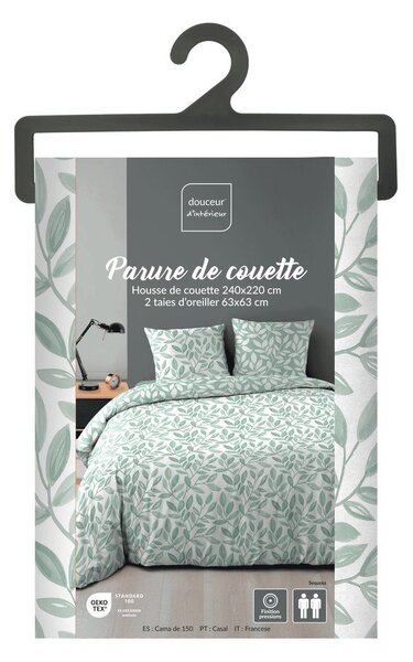 Biało-zielona pościel dwuosobowa z mikrowłókna 240x220 cm Sequoia – douceur d'intérieur