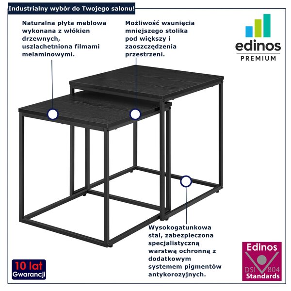 Komplet 2 czarnych kwadratowych stolików kawowych P7-B32