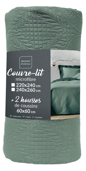 Zielony zestaw narzuty na łóżko i poszewki na poduszkę z mikrowłókna 220x240 cm Romane – douceur d'intérieur