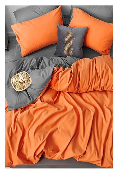 Pomarańczowo-szara bawełniana pościel dwuosobowa z prześcieradłem (4-częściowa) 200x220 cm – Mila Home