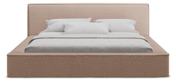 Jasnoróżowe tapicerowane łóżko dwuosobowe ze schowkiem i stelażem 180x200 cm Noho – Makamii