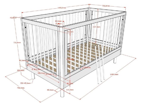Białe łóżeczko z litego drewna bukowego 70x140 cm Forrest – Vipack
