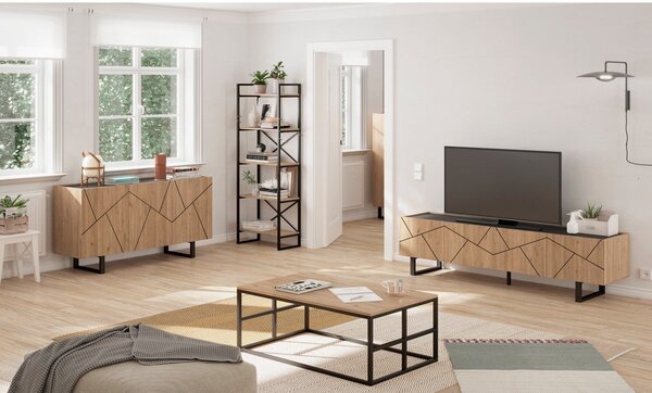 Czarno-naturalny regał w dekorze dębu 58x175 cm Dusan – Marckeric