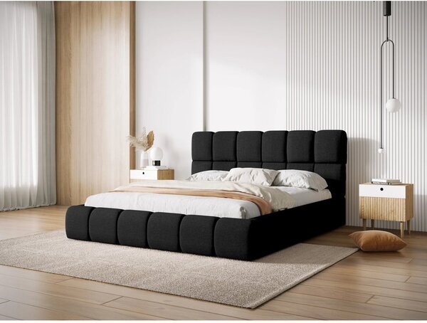 Czarne tapicerowane łóżko dwuosobowe ze schowkiem i stelażem 160x200 cm Bellis – Micadoni Home