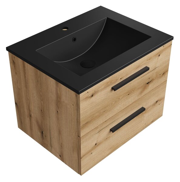 Szafka łazienkowa dąb 60 cm z czarną umywalką Sink Quality Gaia 60