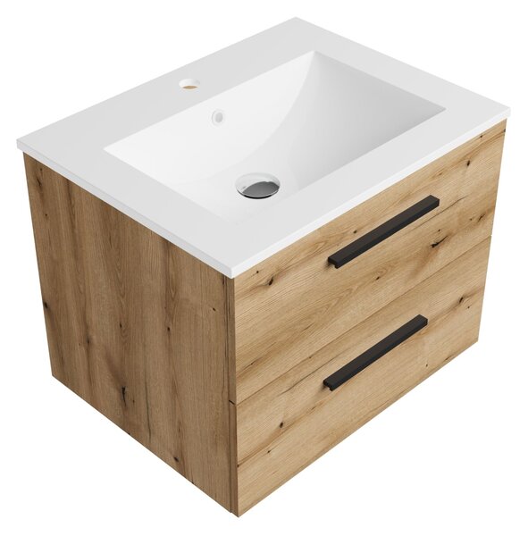 Szafka łazienkowa dąb 60 cm z białą umywalką Sink Quality Gaia 60
