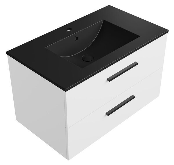 Szafka łazienkowa biała 80 cm z czarną umywalką Sink Quality Gaia 80