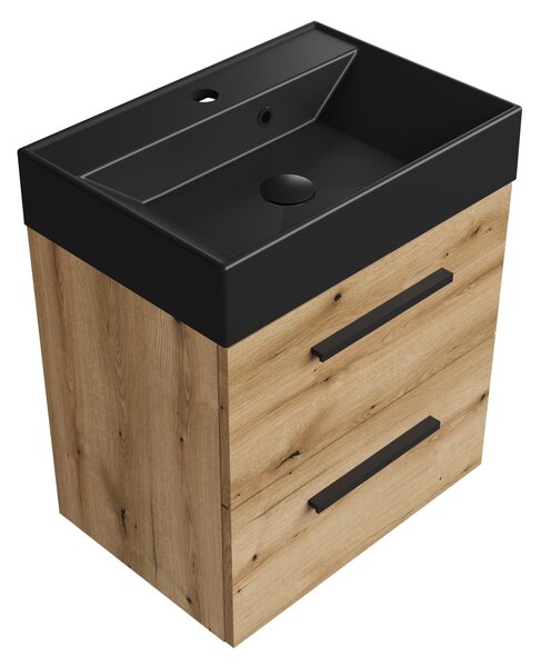 Szafka łazienkowa dąb 50 cm z czarną umywalką Sink Quality Aura 50