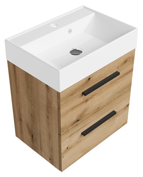 Szafka łazienkowa dąb 50 cm z białą umywalką Sink Quality Aura 50
