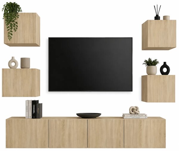 Wiszący zestaw szafek rtv dąb sonoma H7-E83