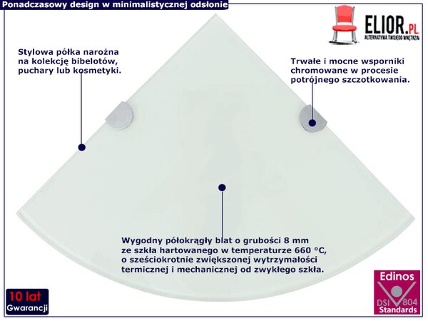 Biała szklana półka narożna E7-N94