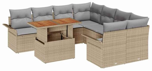 Zestaw Mebli Ogrodowych Komplet Wypoczynkowy 9-Częściowy Beżowy Rattan Na Taras Balkon Ogród