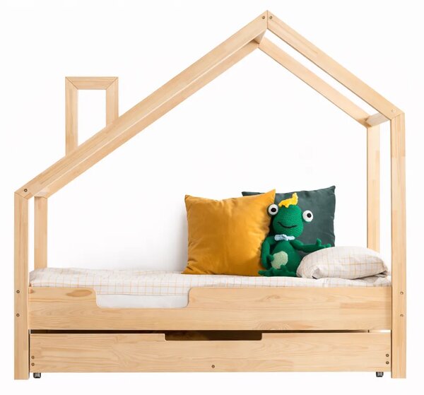 Drewniane łóżeczko dziecięce domek z szufladą N3-R60