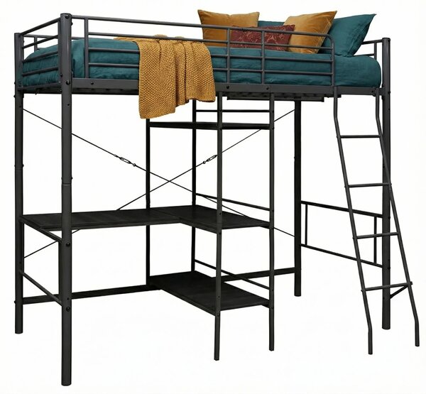 Czarne metalowe łóżko z regałem 90x200 cm H4-K63