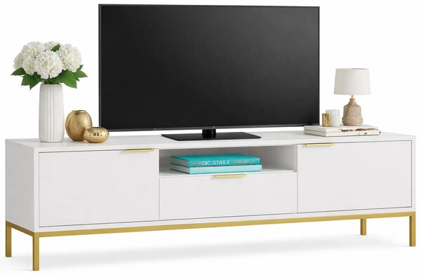 Biała szafka RTV ze złotymi zdobieniami 175 cm H8-L21