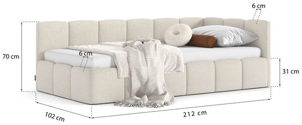 Łóżko Auro Twin Low 90x200, tkanina STORM 02, stelaż metalowy, strona prawa, otwierany bocznie