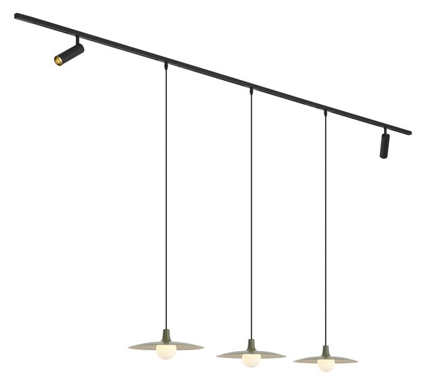 Nowoczesny system szynowy czarny z 2 reflektorami i 3 lampami wiszącymi zielonymi 1-fazowy - Slimline Uzzy Panzi