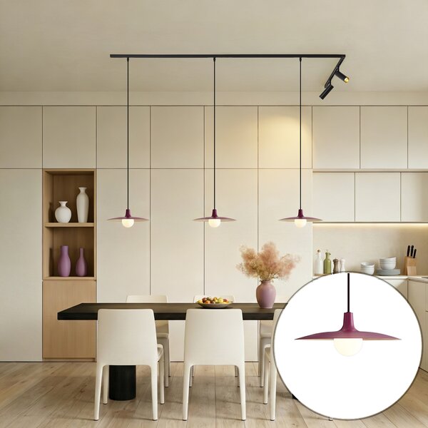 Nowoczesny system szynowy czarny z 2 reflektorami i 3 lampami wiszącymi fioletowymi 1-fazowy - Slimline Uzzy Panzi