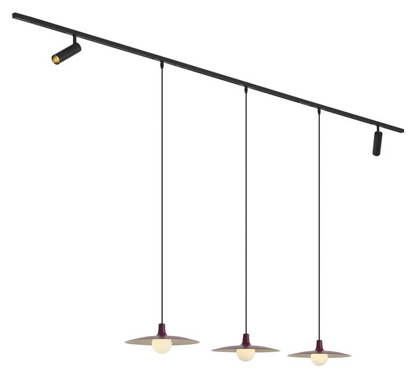 Nowoczesny system szynowy czarny z 2 reflektorami i 3 lampami wiszącymi fioletowymi 1-fazowy - Slimline Uzzy Panzi