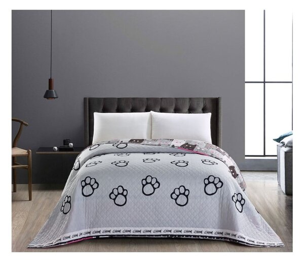 Szara dwustronna narzuta z mikrowłókna DecoKing Cat Invasion, 220x240 cm