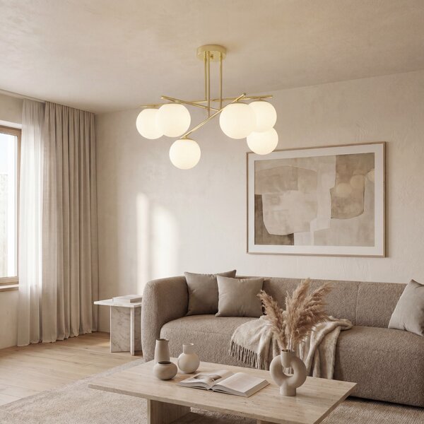 LAMPA SUFITOWA WISZĄCA ŻYRANDOL NOWOCZESNA ZŁOTO KLASYCZNE BIAŁE KULE LEDO 6