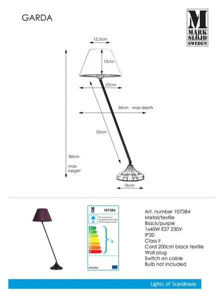 Czarno-fioletowa lampa stołowa Markslöjd Garda