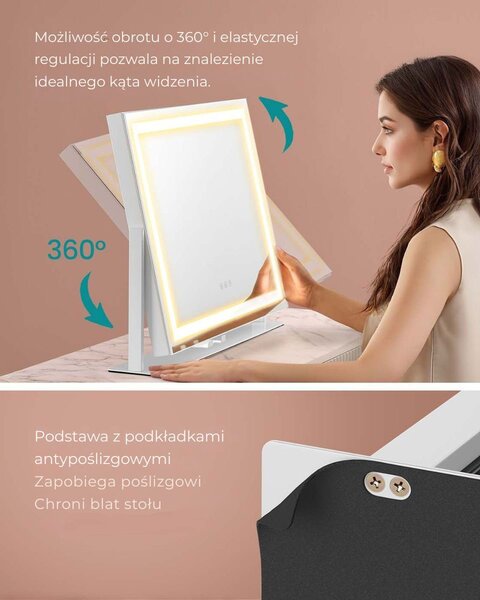 Lustro kosmetyczne DAHLIA z oświetleniem LED, 10x62,5x45,8 cm, biała SongmicsHome