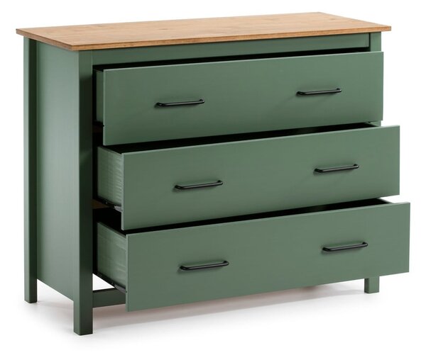 Zielono-naturalna niska komoda z litego drewna sosnowego 100x80 cm Miranda – Marckeric