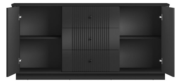 Komoda Vesper 160 cm z szufladami na cokole - czarny / czarne uchwyty