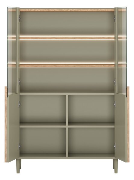 Witryna Amilio 100 cm dwudrzwiowa na nóżkach - eukaliptus / dąb baltic dune / uchwyty dąb naturalny