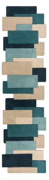 Niebieski/beżowy wełniany chodnik 60x230 cm Abstract Collage – Flair Rugs