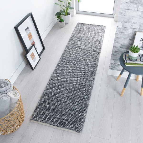 Ciemnoszary chodnik z mieszanki wełny tkany ręcznie 60x230 cm Minerals – Flair Rugs