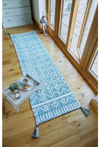Beżowo-niebieski bawełniany chodnik Flair Rugs Leela, 60x200 cm