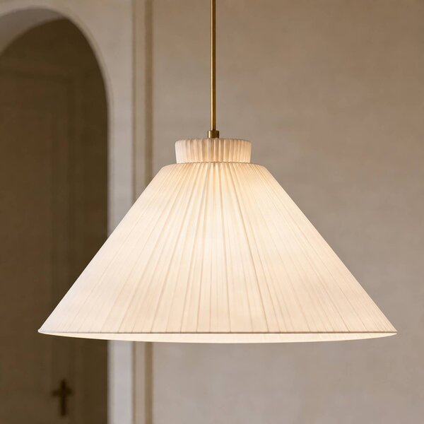 Lampa wisząca Lisbeth Lucande, możliwość ściemniania, biały / opal, salon / jadalnia, tkanina / materiał / jedwab, dworkowy / rustykalny