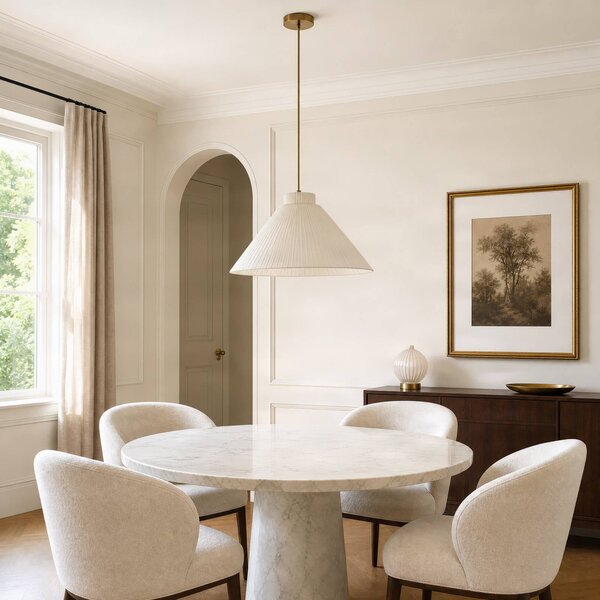 Lampa wisząca Lisbeth Lucande, możliwość ściemniania, biały / opal, salon / jadalnia, tkanina / materiał / jedwab, dworkowy / rustykalny