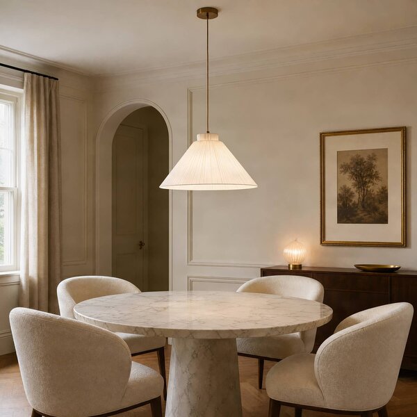 Lampa wisząca Lisbeth Lucande, możliwość ściemniania, biały / opal, salon / jadalnia, tkanina / materiał / jedwab, dworkowy / rustykalny