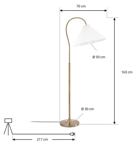 Lampa stojąca Lisbeth Lucande, biały / opal, salon / jadalnia, tkanina / materiał / jedwab, dworkowy / rustykalny